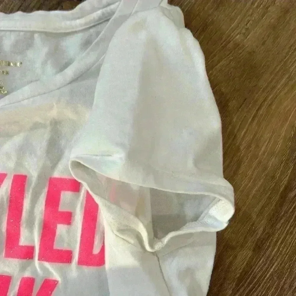 Kate Spade Tickled Pink Tee Girls size 14Y. White with pink glitter letters - Picture 5 of 11